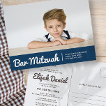 Bar Mitzvah Modern Simple Custom Photo Invitation<br><div class="desc">Design is composed of sans serif typography and playful cursive script typography on a simple background. Add a custom horizontal photo.

Available here:
http://www.zazzle.com/store/selectpartysupplies</div>