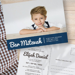 Bar Mitzvah Modern Simple Custom Photo Invitation