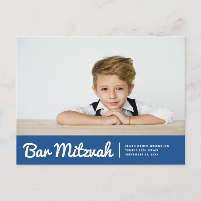 Bar Mitzvah Modern Simple Custom Photo Invitation Postcard (Front)