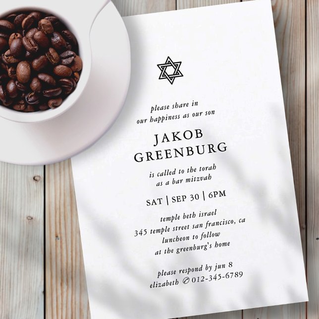 Bar Mitzvah Modern Simple Elegant Minimalist Invitation (Creator Uploaded)