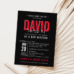 BAR MITZVAH modern simple metal grid red black Invitation<br><div class="desc">by kat massard >>> WWW.SIMPLYSWEETPAPERIE.COM <<< - - - - - - - - - - - - CONTACT ME to help with balancing your type perfectly Love the design, but would like to see some changes - another color scheme, product, add a photo or adapted for a different occasion...</div>