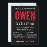 BAR MITZVAH modern simple stack red black QR Code Invitation<br><div class="desc">by kat massard >>> WWW.SIMPLYSWEETPAPERIE.COM <<< - - - - - - - - - - - - CONTACT ME to help with balancing your type perfectly Love the design, but would like to see some changes - another color scheme, product, add a photo or adapted for a different occasion...</div>