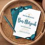 Bar Mitzvah Modern Simple Turquoise Agate Script Invitation<br><div class="desc">Be proud, rejoice and showcase this milestone of your favorite Bar Mitzvah! Send out this cool, unique, modern, personalized invitation for an event to remember. Dark teal blue script typography and faux gold Star of David overlay simple, clean white background with turquoise blue agate accented with faux gold veins. Personalize...</div>