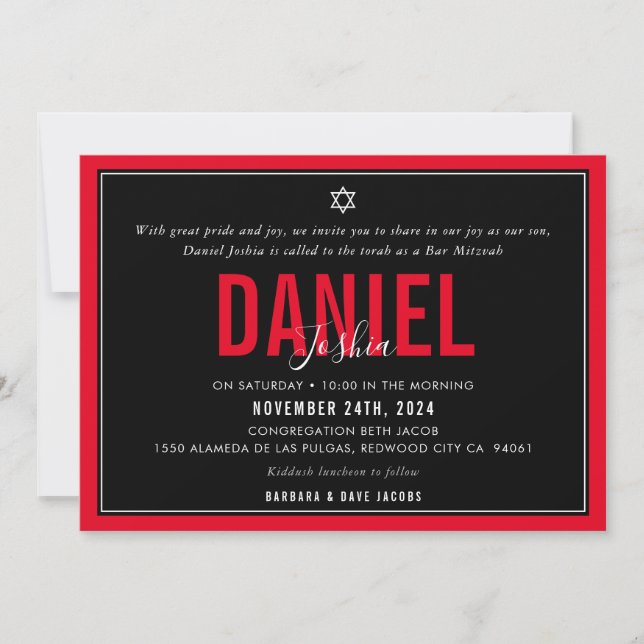 BAR MITZVAH modern sport boy bold red black Invitation (Front)
