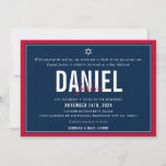 BAR MITZVAH modern sport boy bold red navy blue Invitation<br><div class="desc">by kat massard >>> kat@simplysweetPAPERIE.com <<< CONTACT ME for custom wording or to add any lines in Hebrew Love the design, but would like to see some changes - another color scheme, product, add a photo or adapted for a different occasion - no worries simply contact me - I am...</div>