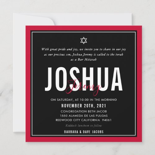 BAR MITZVAH modern sporty nfl football black red Invitation