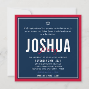 BAR MITZVAH modern sporty nfl football blue red In Invitation