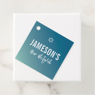 BAR MITZVAH modern star blue mint gradient Favor Tags
