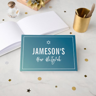 BAR MITZVAH modern star blue mint gradient Guest Book