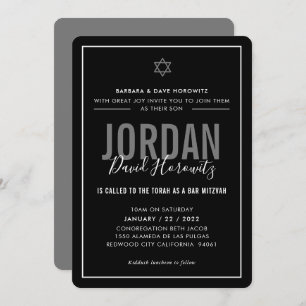 BAR MITZVAH modern star boy black white simple Invitation