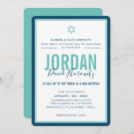 BAR MITZVAH modern star boy blue mint green simple Invitation<br><div class="desc">by kat massard >>> kat@simplysweetPAPERIE.com <<< CONTACT ME for custom wording or to add any lines in Hebrew Love the design, but would like to see some changes - another color scheme, product, add a photo or adapted for a different occasion - no worries simply contact me - I am...</div>