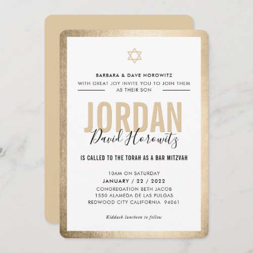 BAR MITZVAH modern star boy gold black simple Invitation