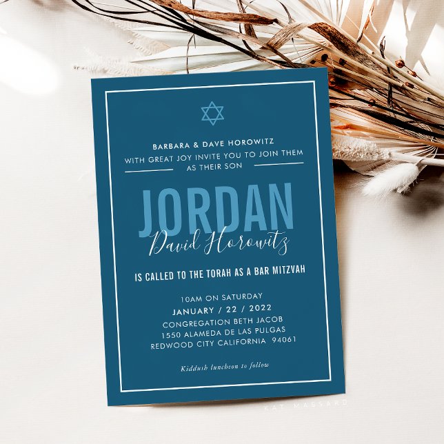 BAR MITZVAH modern star boy navy blue simple Invitation (Creator Uploaded)