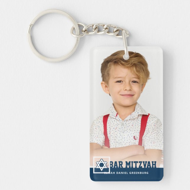 Bar Mitzvah Modern Star of David Photo Keychain (Front)