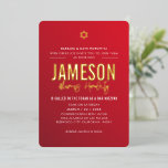 BAR MITZVAH modern star red burgundy gradient gold Foil Invitation<br><div class="desc">by kat massard >>> kat@simplysweetPAPERIE.com <<< CONTACT ME for custom wording or to add any lines in Hebrew Love the design, but would like to see some changes - another color scheme, product, add a photo or adapted for a different occasion - no worries simply contact me - I am...</div>