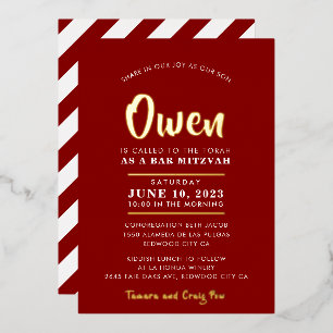 BAR MITZVAH modern stylish calligraphy burgundy Foil Invitation