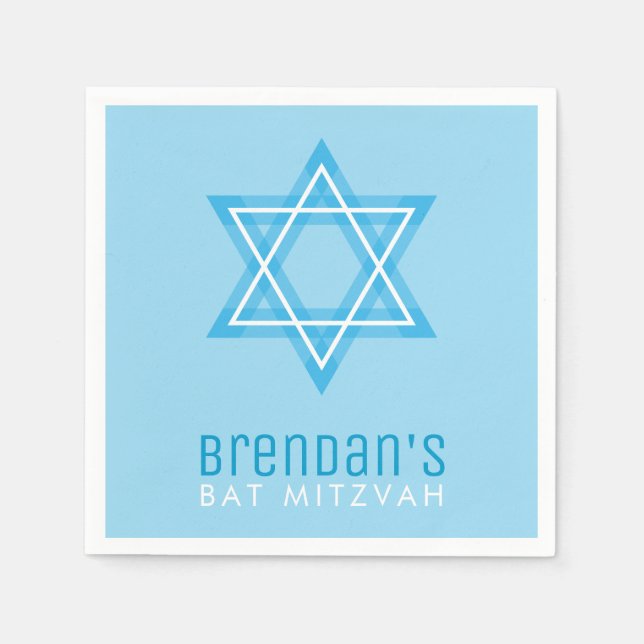 BAR MITZVAH modern stylish simple blue star Napkins (Front)