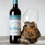 Bar Mitzvah Modern Teal Silver Tallit Bold Script  Wine Label<br><div class="desc">Be proud, rejoice and showcase this milestone of your favorite Bar Mitzvah! Use this cool, unique, modern, personalized wine label to add to his special day. Bold, dusty teal blue green script typography, a silver Star of David and a dusty teal blue green and silver glitter striped tallit inspired graphic...</div>