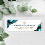 Bar Mitzvah Modern Turquoise Agate Return Address Label<br><div class="desc">Be proud, rejoice and celebrate this milestone of your favorite Bar Mitzvah whenever you use this cool, unique, modern, personalized return address label! Bold, dark teal blue and faux gold typography and a faux gold Star of David overlay a simple, clean white background with turquoise blue agate rocks accented with...</div>