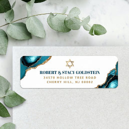 Bar Mitzvah Modern Turquoise Agate Return Address Label