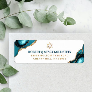 Bar Mitzvah Modern Turquoise Agate Return Address Label
