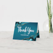 Bar Mitzvah Modern Turquoise Agate Script Simple Thank You Card (Front)