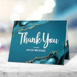 Bar Mitzvah Modern Turquoise Agate Script Simple Thank You Card<br><div class="desc">“Thank you.” Make sure your favorite Bar Mitzvah shows his appreciation to all who supported his milestone event! Send out this cool, unique, modern, personalized thank you card. Turquoise blue handwritten script and bold, sans serif typography overlay a simple, clean white background with turquoise blue agate rocks accented with faux...</div>