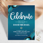 Bar Mitzvah Modern Turquoise Ombre Agate Script Enclosure Card<br><div class="desc">Be proud, rejoice and showcase this milestone of your favorite Bar Mitzvah! Include this cool, unique, modern, personalized insert for additional information to your event. White script typography and a faux gold Star of David overlay a deep turquoise teal blue ombre background with turquoise blue agate accented with faux gold...</div>