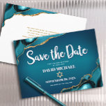 Bar Mitzvah Modern Turquoise Ombre Agate Script Save The Date<br><div class="desc">Make sure all your friends and relatives will be able to celebrate your son’s milestone Bar Mitzvah! Send out this cool, unique, modern, personalized “Save the Date” announcement card. White script typography and a faux gold Star of David overlay a deep turquoise teal blue ombre background with turquoise blue agate...</div>