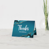 Bar Mitzvah Modern Turquoise Ombre Agate Script Thank You Card (Front)