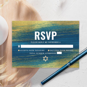Bar Mitzvah Modern Typography Turquoise Gold Foil RSVP Card