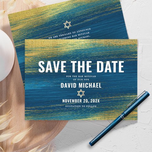 Bar Mitzvah Modern Typography Turquoise Gold Foil Save The Date