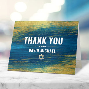 Bar Mitzvah Modern Typography Turquoise Gold Foil Thank You Card