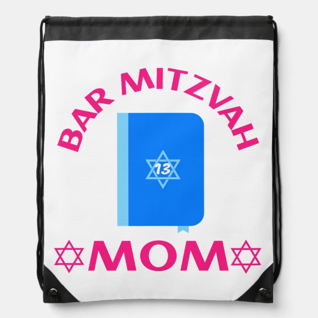 Bar Mitzvah Mom , Bar Mitzvah, Star of David  Drawstring Bag (Front)