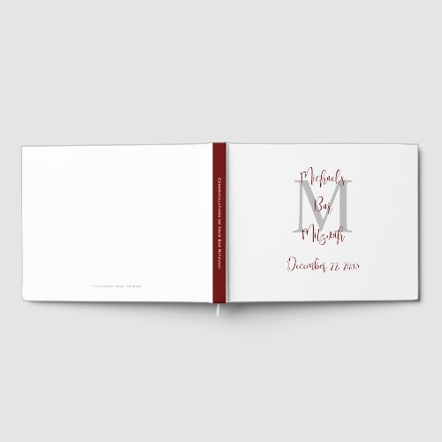 Bar Mitzvah Monogram White Burgundy Gray Sign-In