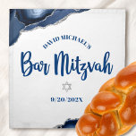 Bar Mitzvah Navy Agate Script Bold Challah Cover Cloth Napkin<br><div class="desc">Here’s a great addition to your Bar Mitzvah festivity. Celebrate with this cool, unique, modern, personalized challah cover cloth napkin to add to his special day. Navy blue script typography and a silver Star of David overlay a simple, white background with steel blue agate rocks accented with faux silver veins....</div>