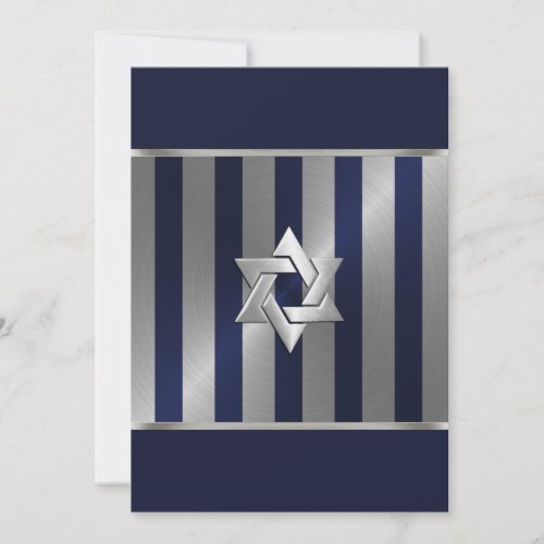 Bar Mitzvah Navy and Silver Stripe Star of David Custom Invites