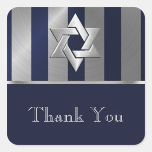 Bar Mitzvah Navy and Silver Stripe Star of David Square Sticker
