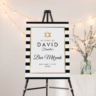Bar Mitzvah Navy Black White Stripe Gold Welcome Foam Board
