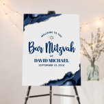Bar Mitzvah Navy Blue Agate Script Modern Welcome Foam Board<br><div class="desc">Proudly welcome every guest of your son’s Bar Mitzvah party! Display this stunning, modern, stylish, personalized vertical foam core poster board to add to his special day. Navy blue script typography and a silver Star of David overlay a simple, white background with steel blue agate rocks accented with faux silver...</div>