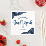Bar Mitzvah Navy Blue Agate Script Simple Bold Napkins<br><div class="desc">Be proud, rejoice and showcase this milestone of your favorite Bar Mitzvah! Celebrate with this cool, unique, modern, custom paper napkin. Navy blue script typography and a silver Star of David overlay a simple, white background with steel blue agate rocks accented with faux silver veins. Personalize the custom text with...</div>