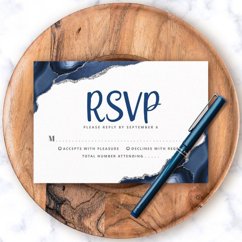 Bar Mitzvah Navy Blue Agate Script Simple Modern