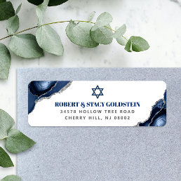 Bar Mitzvah Navy Blue Agate Silver Return Address Label