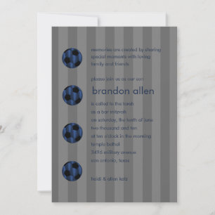 Bar Mitzvah Navy Blue and Black Soccer Ball Invitation