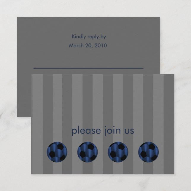 Bar Mitzvah Navy Blue and Black Soccer Ball Invitation (Front/Back)