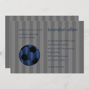 Bar Mitzvah Navy Blue and Black Soccer Ball Invitation