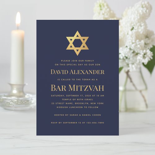 Bar Mitzvah Navy Blue Faux Gold Foil Star of David