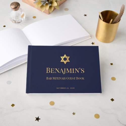 Bar Mitzvah Navy Blue Faux Gold Star of David Boy