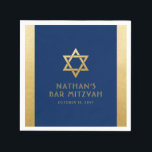 Bar Mitzvah Navy Blue Gold Modern Classic Custom Napkins<br><div class="desc">Elegant modern navy blue and gold classic modern minimal design personalized bar mitzvah luncheon and reception napkins with custom name,  date and Star of David. Gold is an authentic-looking faux silver texture effect,  NOT real shiny foil.</div>
