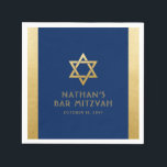 Bar Mitzvah Navy Blue Gold Modern Classic Custom Napkins<br><div class="desc">Elegant modern navy blue and gold classic modern minimal design personalized bar mitzvah luncheon and reception napkins with custom name,  date and Star of David. Gold is an authentic-looking faux silver texture effect,  NOT real shiny foil.</div>